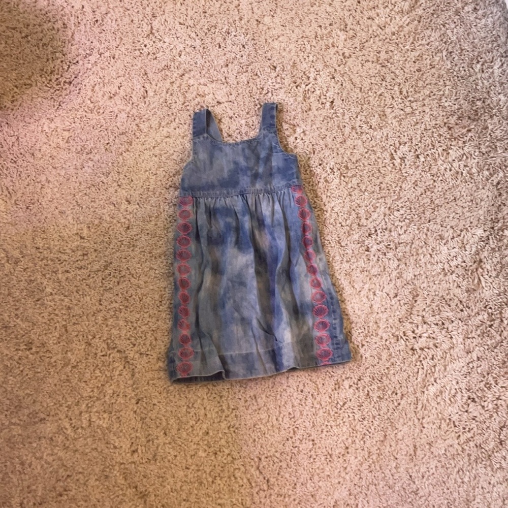 Egg Blue Denim Dress with Pink Embroidery